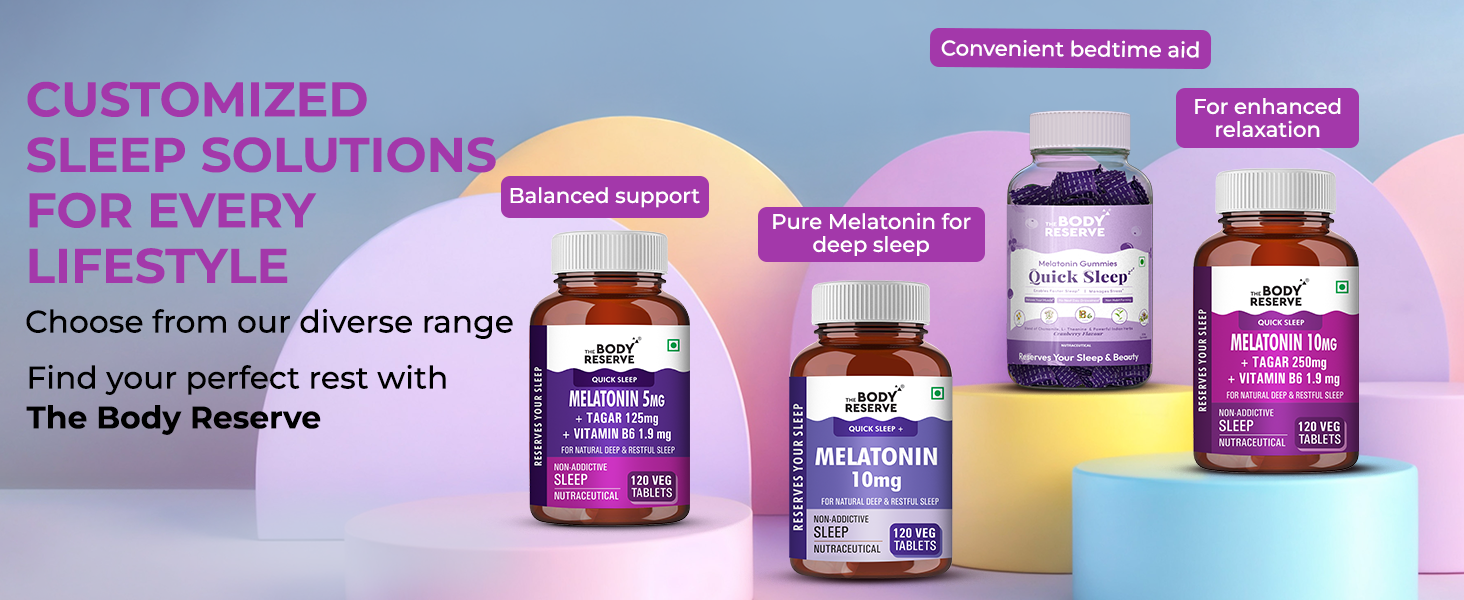 The Body Reserve Melatonin 10mg with Tagar 250mg - 60 Veg Tablets for Natural Sleep Aid, Muscle Recovery, Nerve Relaxation, and Stress Relief - Non-Habit Forming Sleep Aid for Men & Women