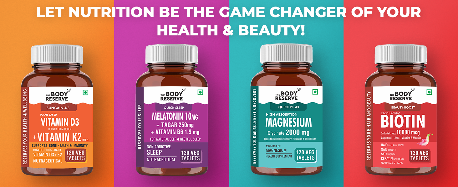 The Body Reserve Melatonin 10mg with Tagar 250mg - 60 Veg Tablets for Natural Sleep Aid, Muscle Recovery, Nerve Relaxation, and Stress Relief - Non-Habit Forming Sleep Aid for Men & Women