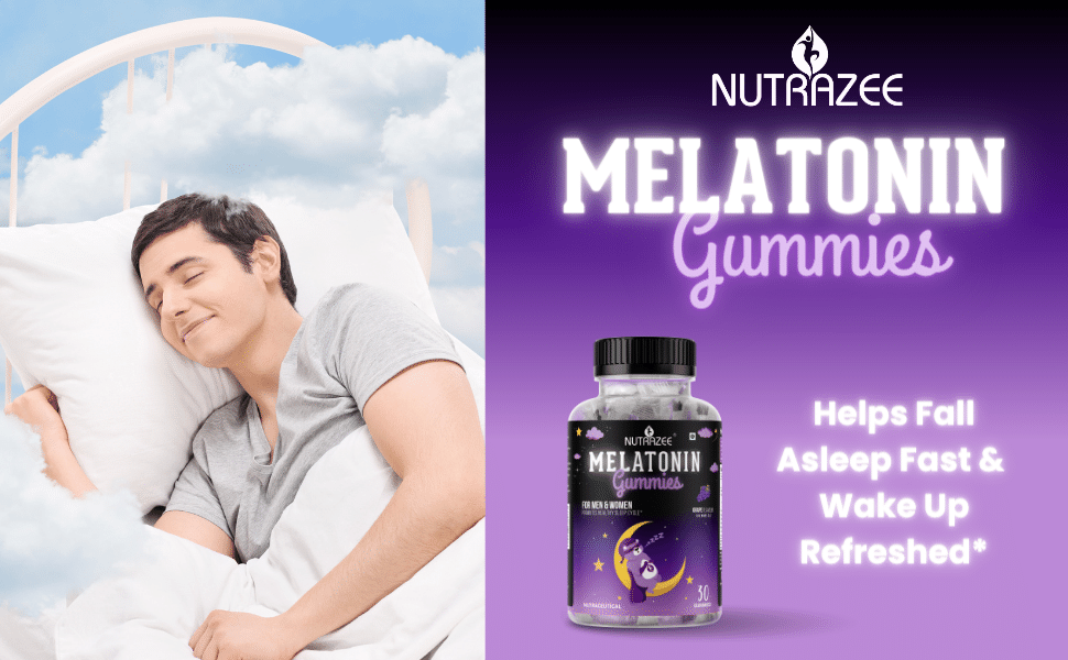 Nutrazee Melatonin Sleep Gummies 5mg Supplement| No Added Sugar | Better & Restful Sleep | L-Theanine & Passionflower Extract | For Men & Women | 30 Gummies