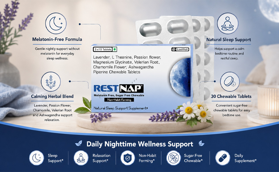 Restnap by LeeWell Melatonin-free Chewable Sleep Supplement -30 Tablets