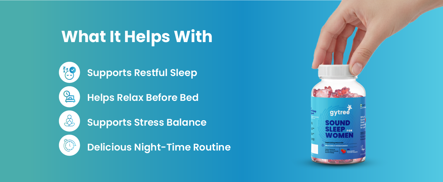Gytree Melatonin 5mg Sleep Gummies for Women with Ashwagandha | Sleep Support Supplement | Helps Relax & Supports Restful Sleep | Strawberry Flavour 30 Gummies
