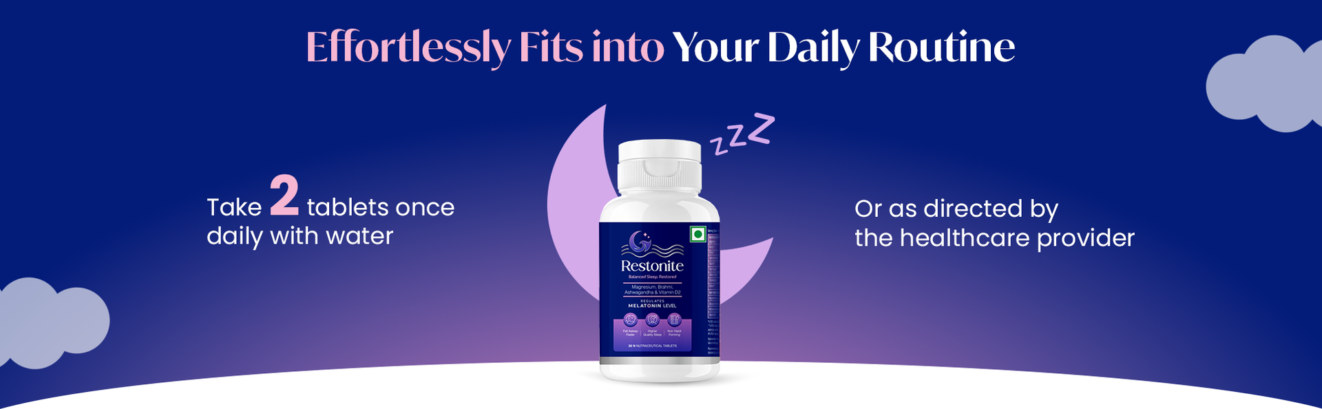 Restonite Sleep Tablets for Men & Women with Brahmi, Magnesium | 30 Tabs