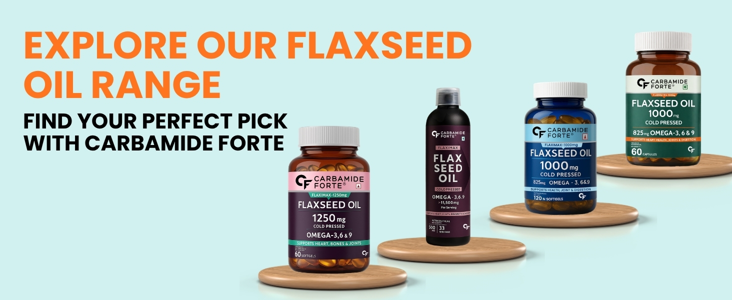 Carbamide Forte Flaxseed Oil Capsules – 1000mg Cold Pressed | omega 3 vegetarian capsules | flax seed oil with Omega 3, 6 & 9 | No Fishy Burps | Supports Heart Health, Joints & Digestion - 60 Capsules