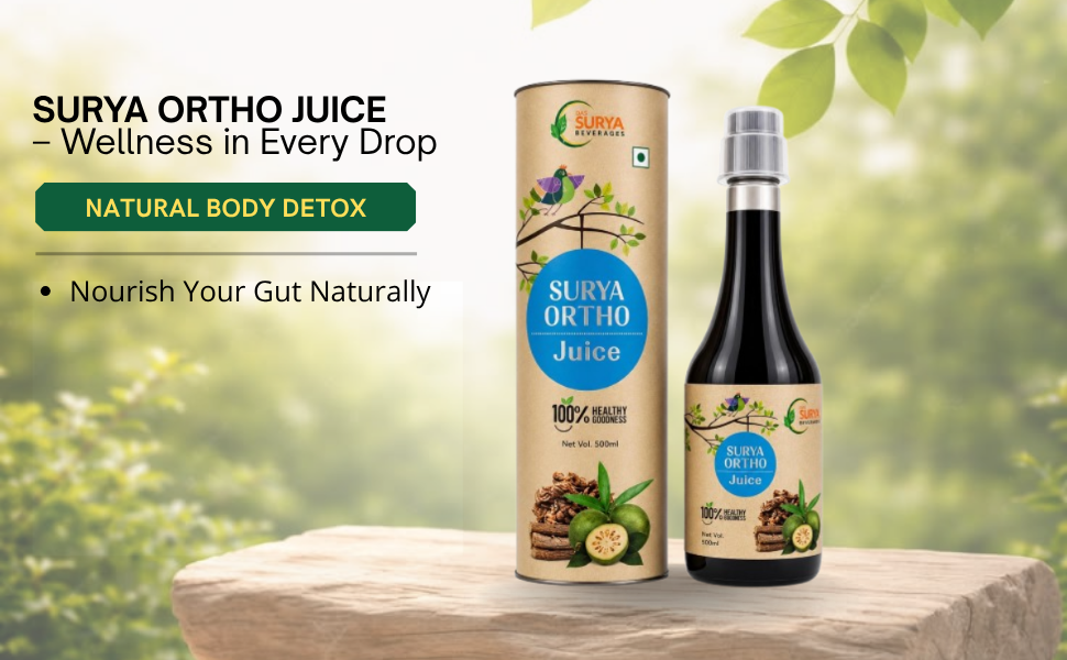 Surya Ortho Juice, Mildly Sweet and Nutty, Ayurvedic Joint and Bone Health Supplement, Liquid, with Manjistha, Noni, Bilva, Guggul and Chitrak, Joint Pain Relief, Flexibility and Strength Support, 500ml