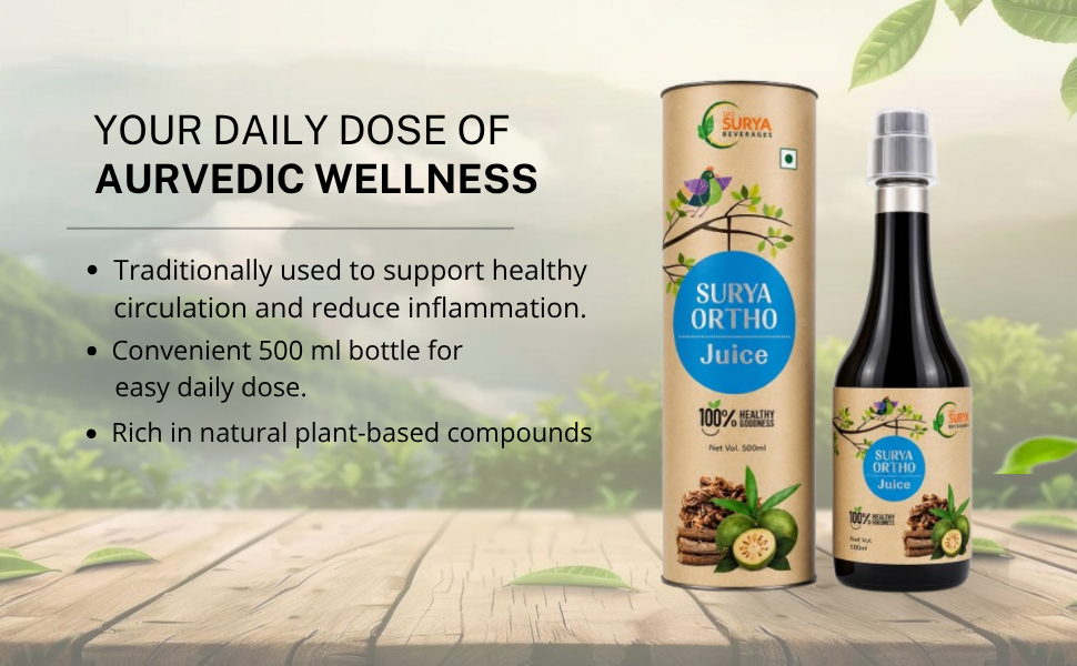 Surya Ortho Juice, Mildly Sweet and Nutty, Ayurvedic Joint and Bone Health Supplement, Liquid, with Manjistha, Noni, Bilva, Guggul and Chitrak, Joint Pain Relief, Flexibility and Strength Support, 500ml
