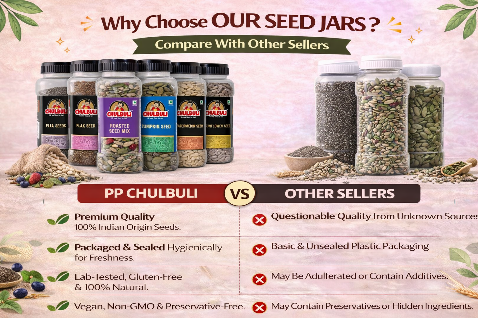 PP Chulbuli Healthy Combo | Flax Seeds Mix Seeds Sunflower Seeds Pumpkin Seeds Treasure Mix | Smoothies Salads Breakfast Bowls Daily Nutrition Ingredient | Gym Diet Meal Use | 200g Each - 1kg