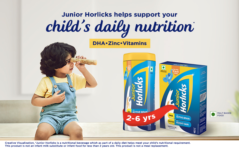 Junior Horlicks Nutrition Drink 500g, Vanilla, Nutrition for Toddlers & Young kids (2-6 years) for Supporting Growth
