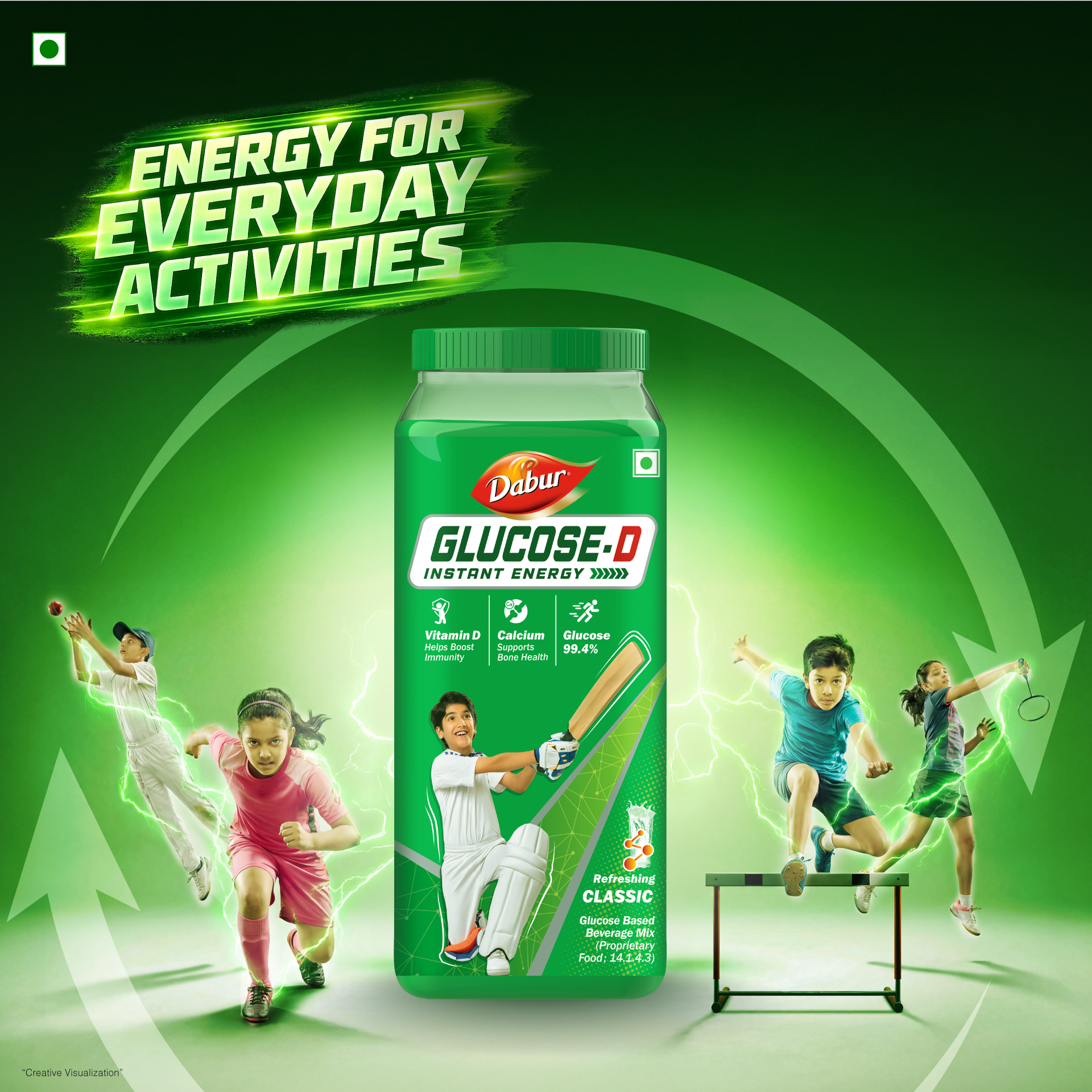 Dabur Glucose-D Instant Energy Drink Powder - 1kg | Enriched with Vitamin D & Calcium | 99.4% Glucose Quick Energy Replenishment Formula | Easy to Mix Refreshing Drink