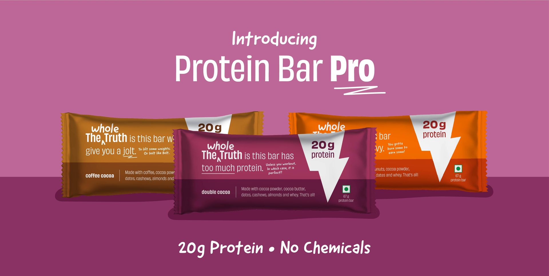 The Whole Truth - High Protein Double Cocoa 20g Protein Bar - Pack of 5 x 67g each - No Preservatives - No Artificial Flavours - All Natural
