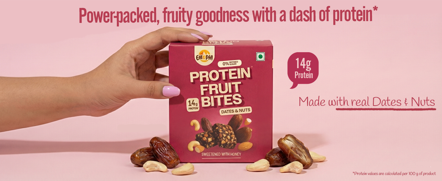 Eatopia Dates & Nuts Protein Fruit Bites, 14g Protein, Pack of 2 (200g)