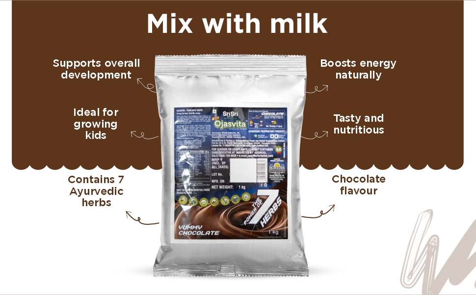 Sri Sri Tattva Chocolate Ojasvita | For Sharp Mind and Healthy Body | Milk Mix | Goodness of 7 Herbs| Immunity Booster – 1kg Foil Pack