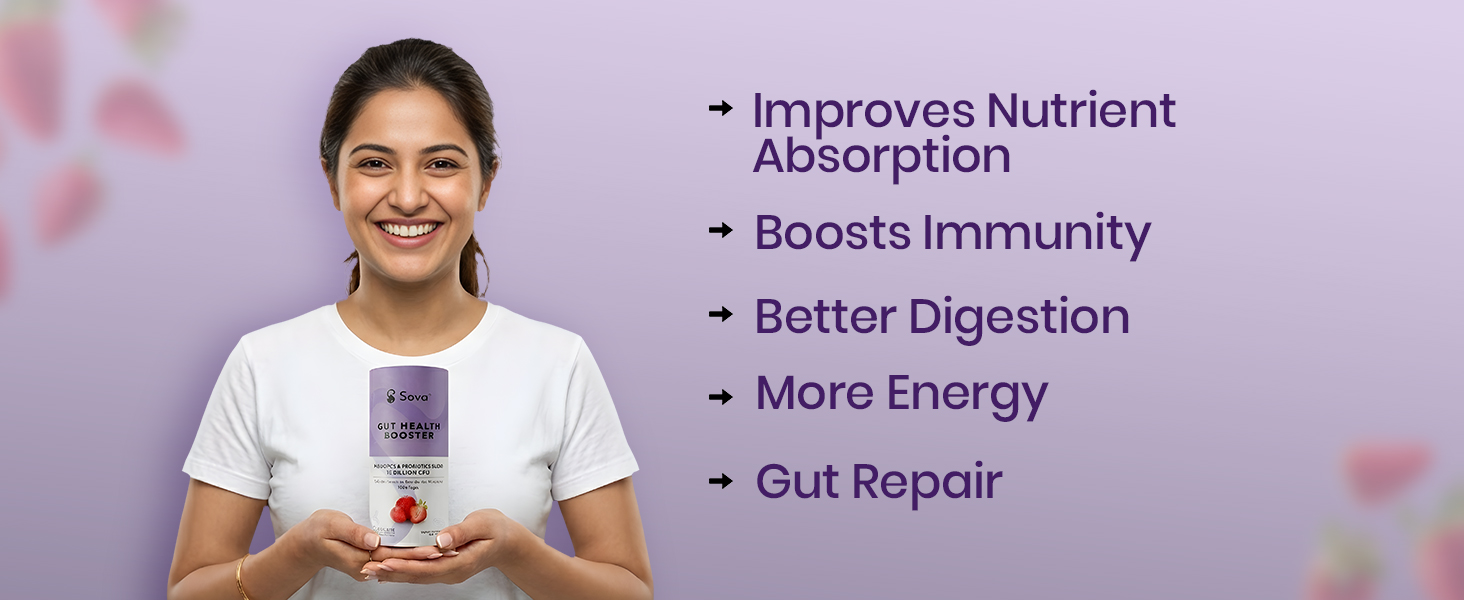 Sova Gut Health Probiotics for Gut Detox Microbiome Balance, Better Immunity, Digestion & Nutrition Absorption | No Added Sugar | 15 Billion CFUs | 15 Vegan Sachets For Men and Women | Gut Set Go