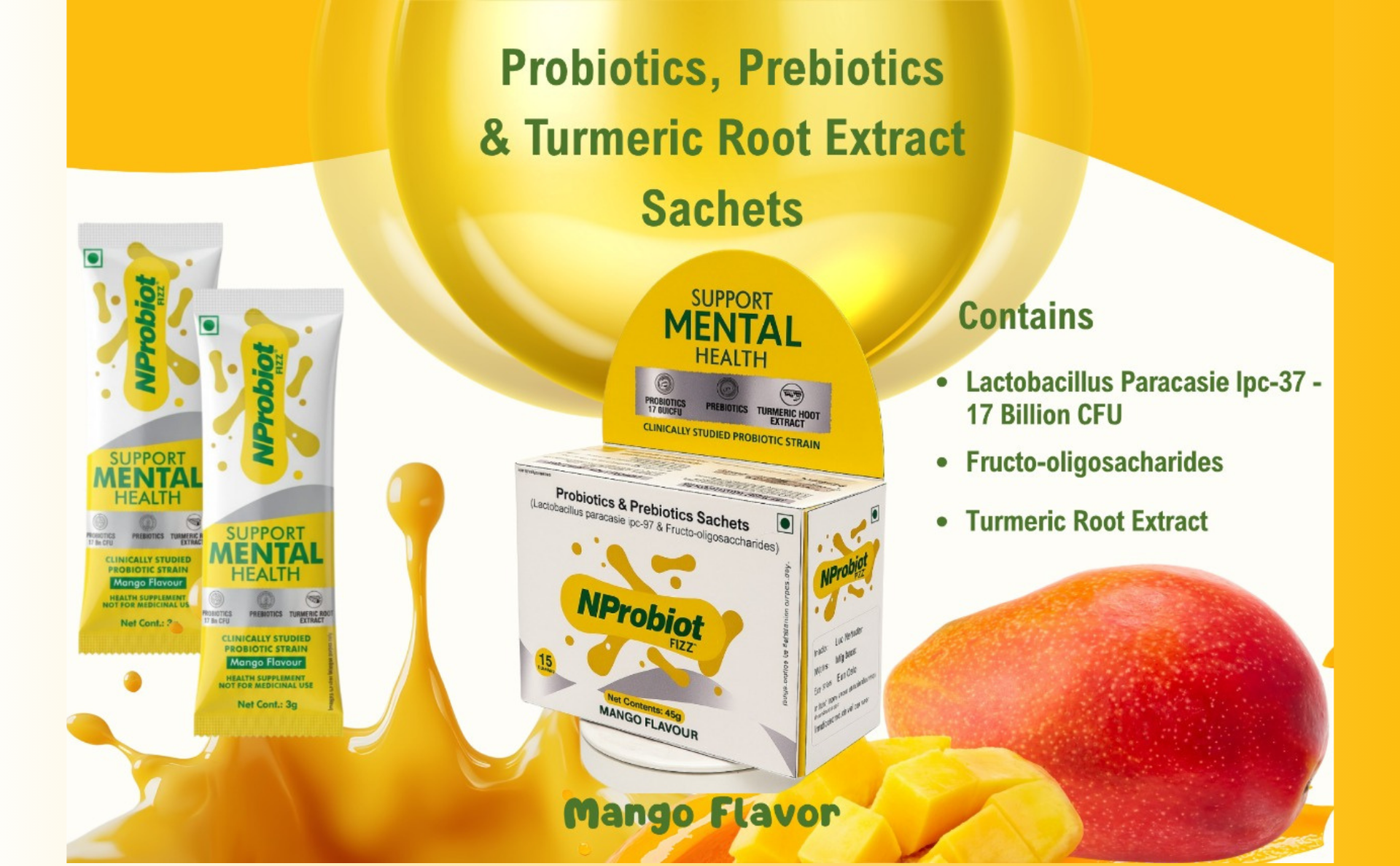 Mental Health Probiotics & Prebiotics Sachets | Stress I Anxiety I Depression I Disturbed Sleep I Cognitive health I Brain Health