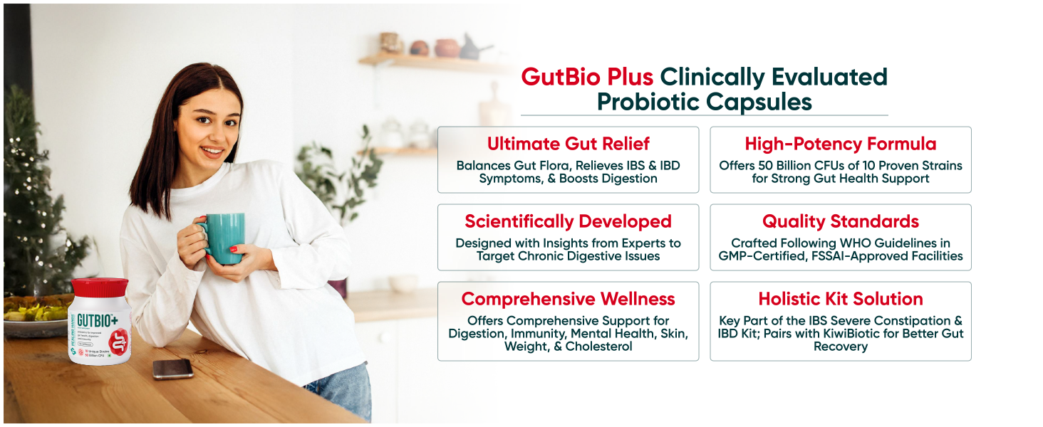 Healing Hands GutBio Plus Probiotics| 50 Billion CFU 10 Unique Strains| Supports Gut Health, Digestion & Immunity| Clinically Proven Probiotic Supplement for Men & Women