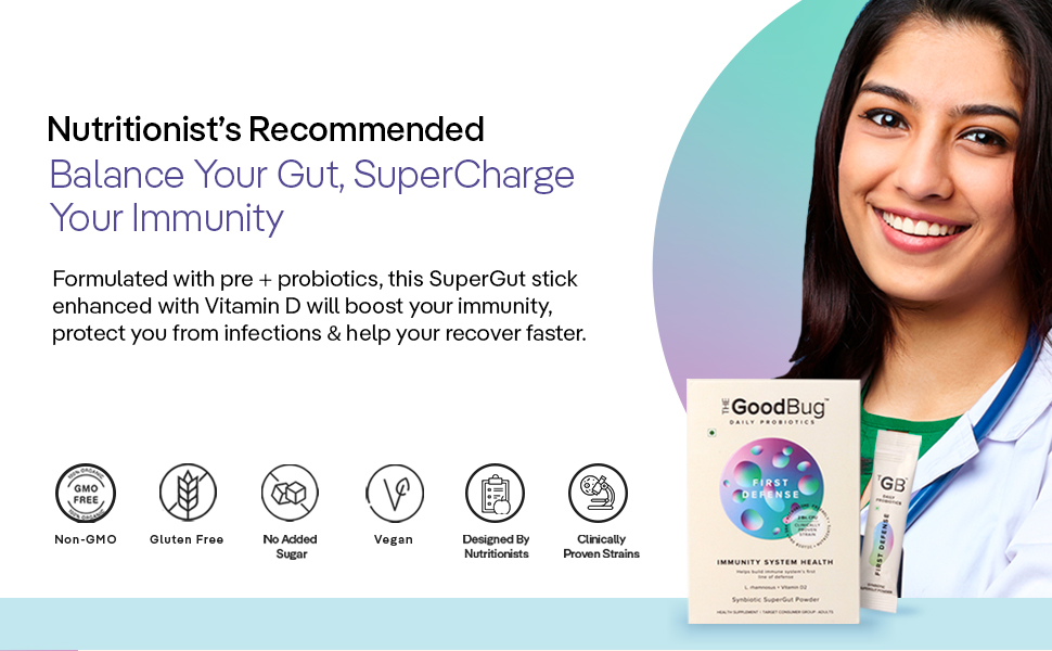 The Good Bug First Defense SuperGut Powder for Healthy Digestion | Immunity Booster Pre & Probiotic Supplement for Men & Women | 2 Billion CFU of Clinically Proven Strains | 90 Days Pack