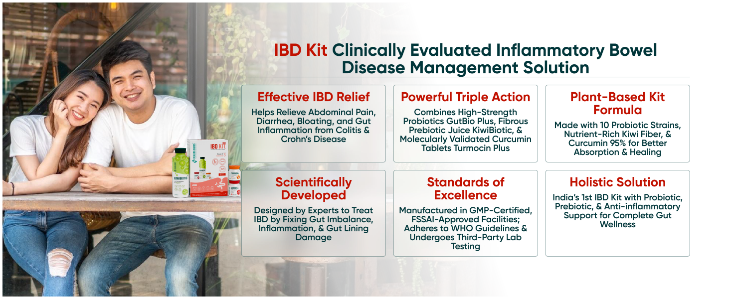 Healing Hands IBD Kit| GutBio Plus Probiotic + KiwiBiotic Prebiotic + Turmocin Plus Curcumin 95% Tablets| Relief in Abdominal Pain, Cramping, Bleeding, Bloating, Diarrhea| Gut Health| IBD Support|15 Day