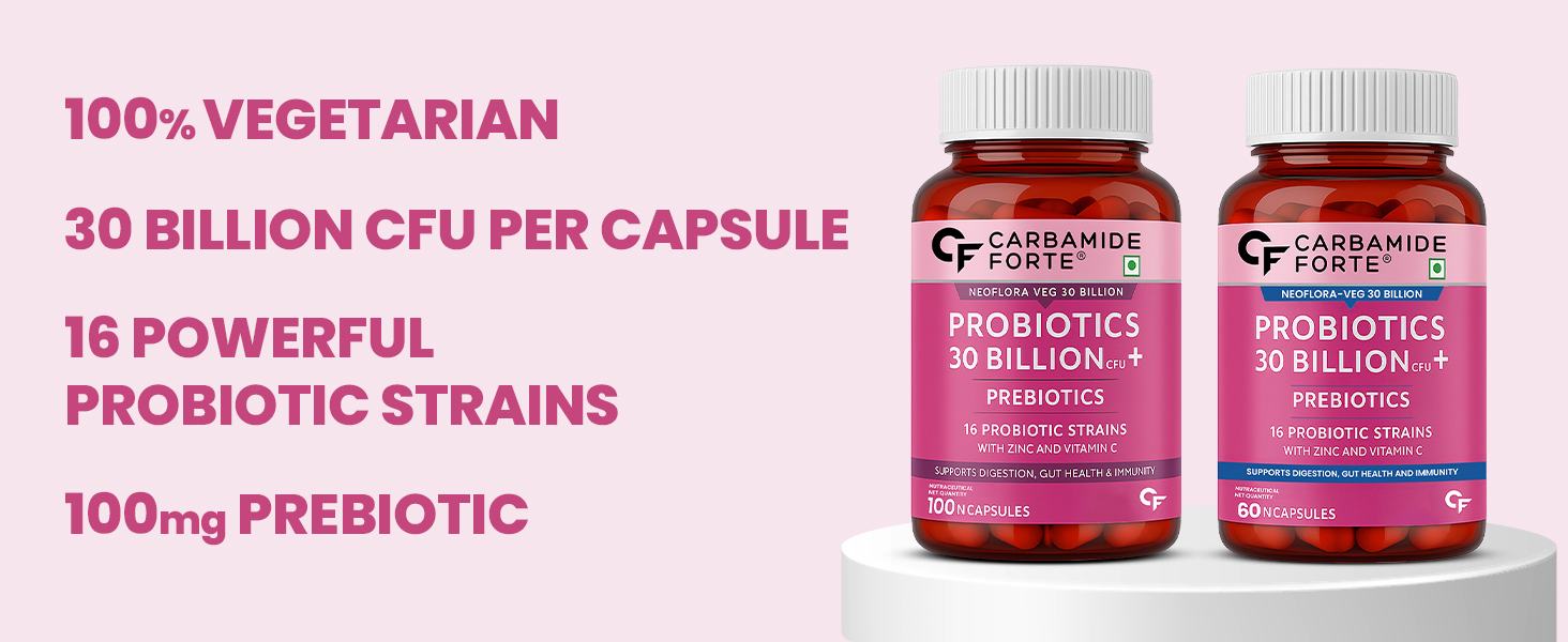 Carbamide Forte Probiotics Supplement 30 Billion for Women & Men - 60 Veg Capsules (Pack of 2)