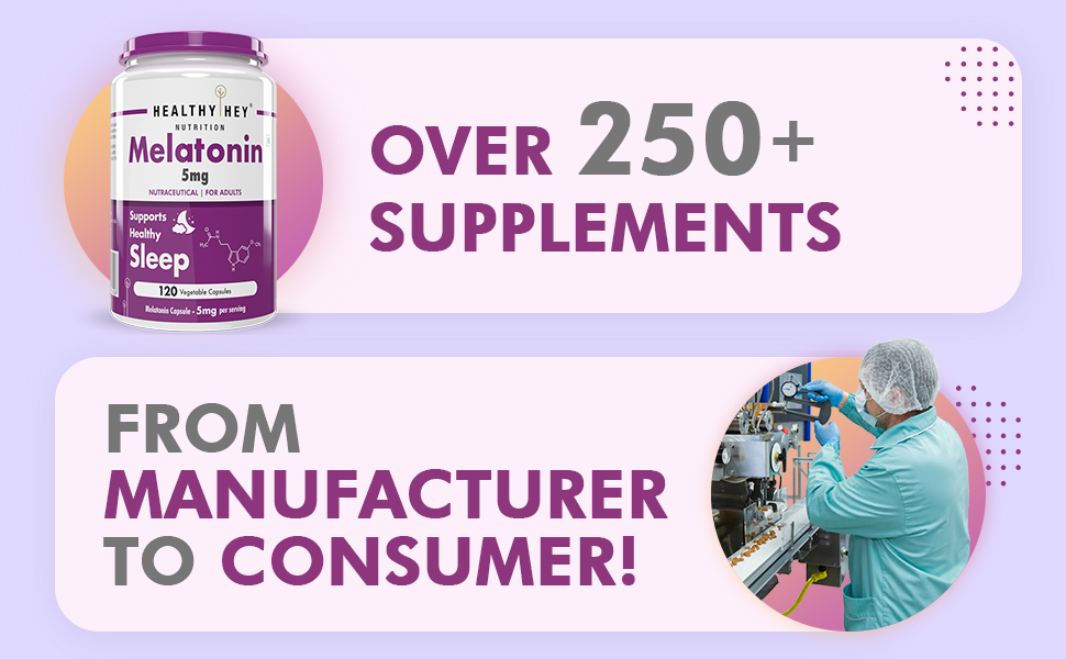 HealthyHey Nutrition Melatonin 120 vegetable capsules 5mg - Promotes Sleep and Relaxation