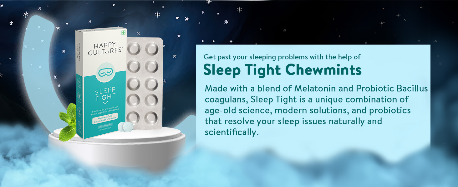 VELBIOM Happy Cultures Sleep Tight Melatonin 5Mg Probiotic Sleep Deeper & Wake Up Refreshed Non Addictive & Natural Sleep Cycle,Improves Digestion While Sleeping,120 Chewable Chewmints