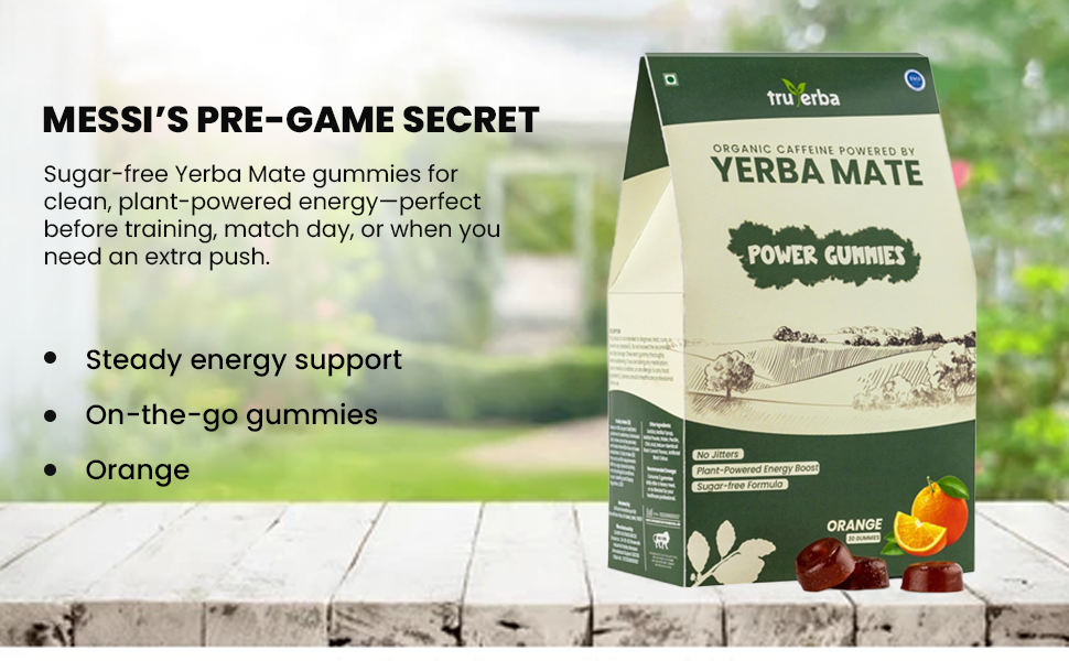 Organic Yerba Mate Power Gummies | Orange Flavour | Sugar-Free | Plant-Powered Energy Supplement | 30 Gummies