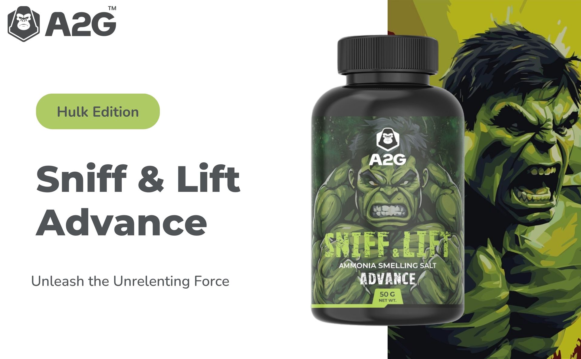 A2G Sniff & Lift Ammonia Smelling Salt | THE HULK EDITION : Unleash the Gamma, Ignite the Fury | For Advanced Lifters | A2G Lifestyle (Hulk Edition)