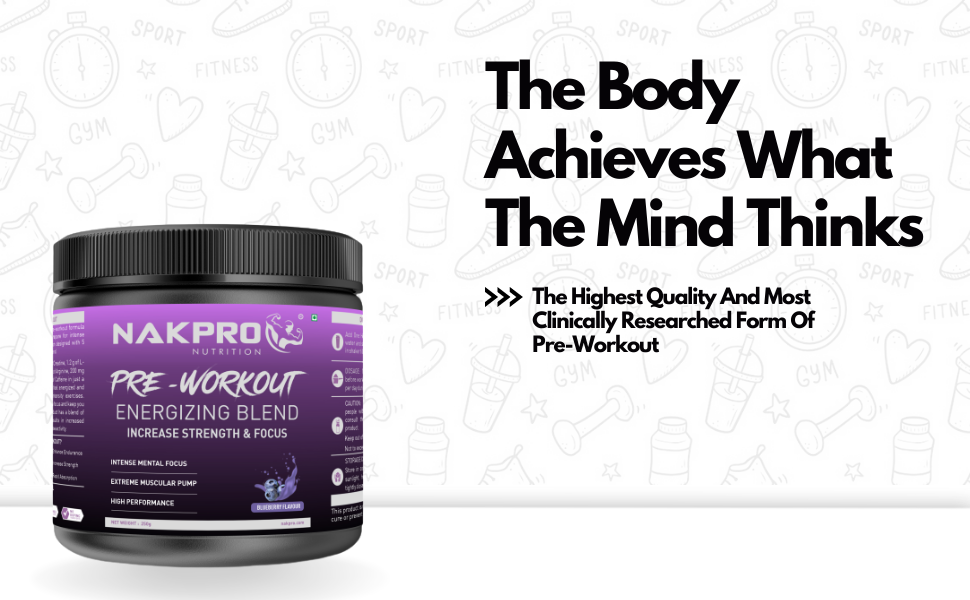 Nakpro Pre Workout Supplement Powder - JAR | 100mg Caffeine, 1.2g Creatine Monohydrate and 1.2g L-Citrulline helps in Lean Muscle Building (Blueberry, 150g)