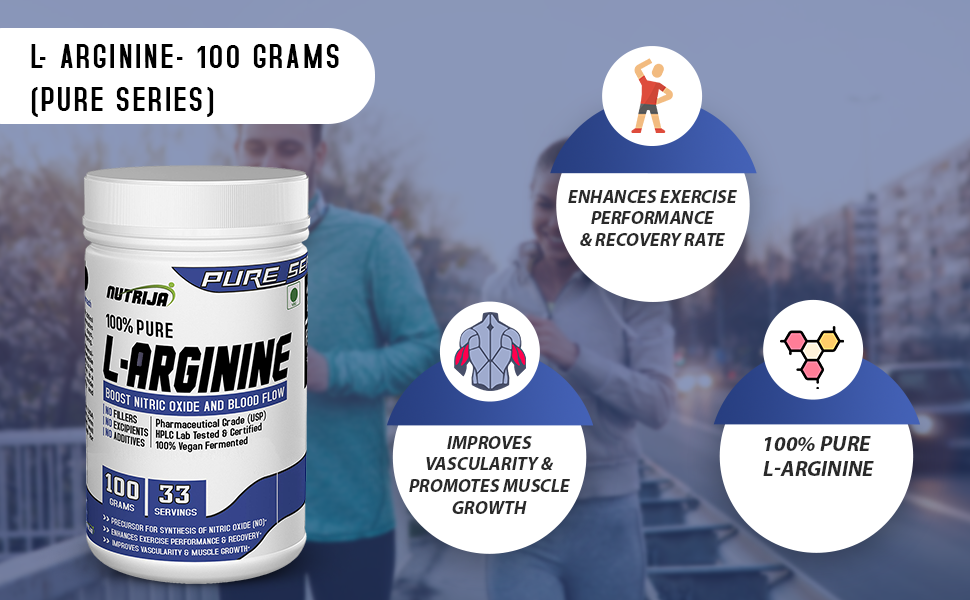 NutriJa L-Arginine Powder 100g Tangy Orange Flavor | 3000mg L-Arginine Per Serving | Free Form Amino Acid Supplement | Pre Workout Powder for Gym, Training & Sports Nutrition | 33 Servings