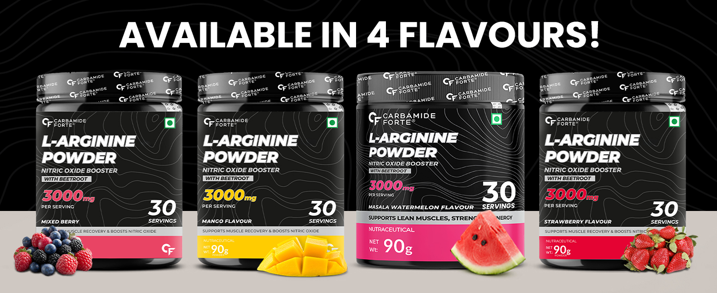 Carbamide Forte L Arginine Powder Supplement 3000mg | Pre-workout for men & women | L Arginine Supplement| Beet Root Powder - Mixberry- 90g