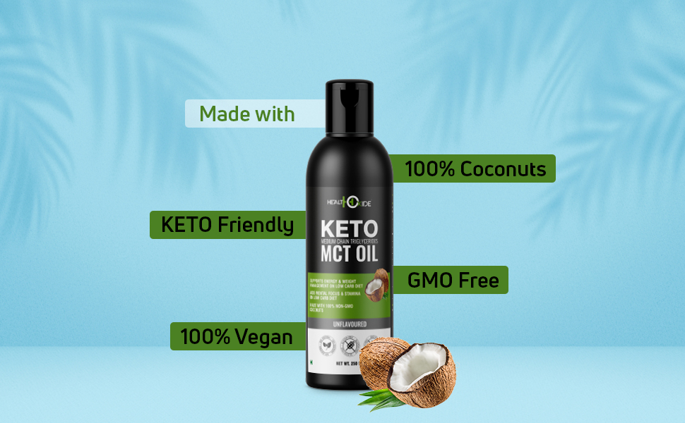 HealthOxide Natural MCT Oil From Non GMO Coconut Unsweetened Keto Diet Weight Management Supplement, 250ml