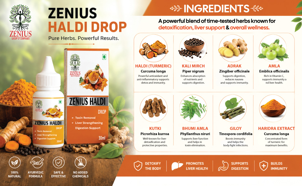 Zenius Curcumin(Haldi) Drop for Toxin Removal and Liver Strengthening | Turmeric Extract Drops Ayurvedic Drops to Boost Immunity naturallyand Strength, 30ml