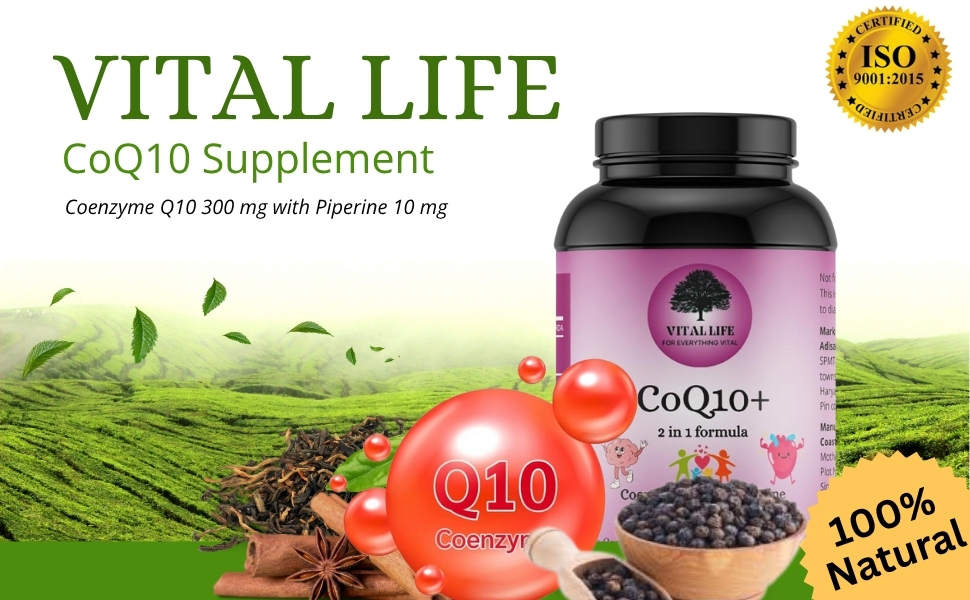 VITAL LIFE CoQ10 Supplement 300 mg with Piperine 10 mg, 60 Count