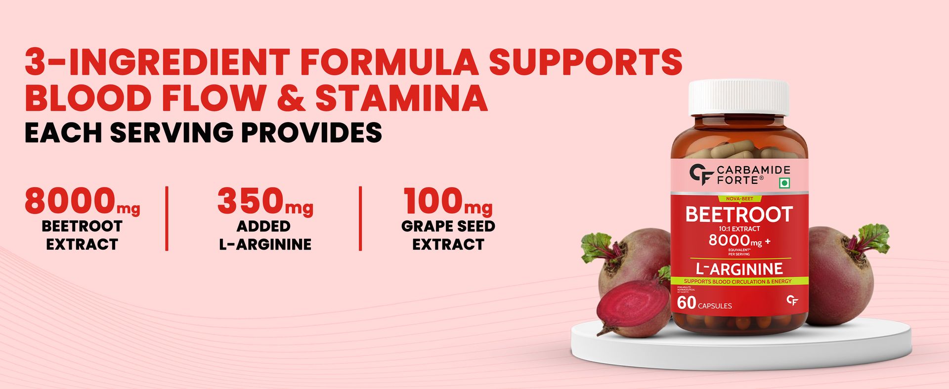 Carbamide Forte Beetroot Capsules Extract 8000mg | Beetroot Supplement With L-Arginine & Grape Seed Extract | Supports Healthy Blood Flow, Energy, & Nitric Oxide | 60 Capsules (Pack of 3)