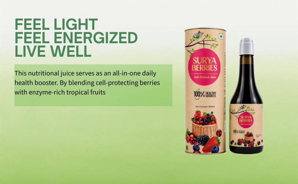 Surya Berry Juice, Sweet & Tangy, Antioxidant Nutritional Juice with Acai, Dragon Fruit, Mangosteen, Noni, Kiwi, Amla, Papaya, Pomegranate, 500ml