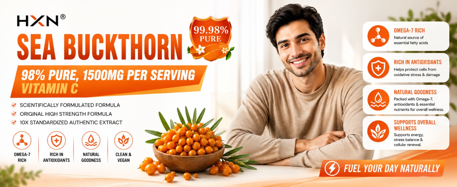 HXN Seabuckthorn Sea Buckthorn 1500mg -60 tablets