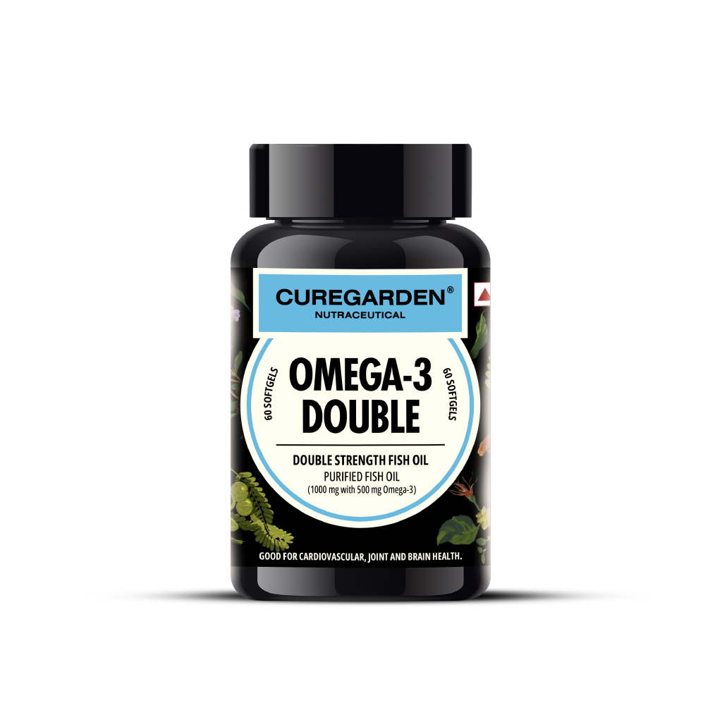 Curegarden Omega-3 Double Fish Oil Fatty Acids 1000mg Softgels, 60 Count