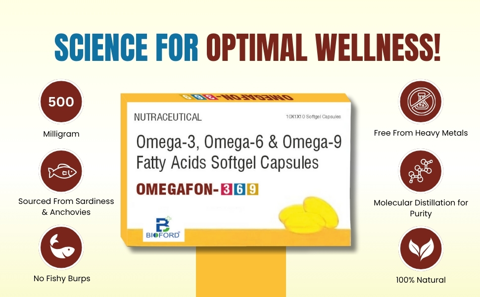 Omegafon 3 6 9 Fatty Acids Derived From Flax Seed Oil 500mg Softgel Capsules For Men & Women (Pack of 2)