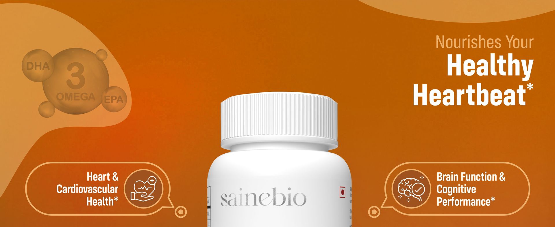 Sainebio Omega-3 Fish Oil 1000mg Softgels | 180mg EPA & 120mg DHA | Heart, Brain, Eye & Joint Support | Burp-Free Fish Oil for Men & Women | 60 Softgels