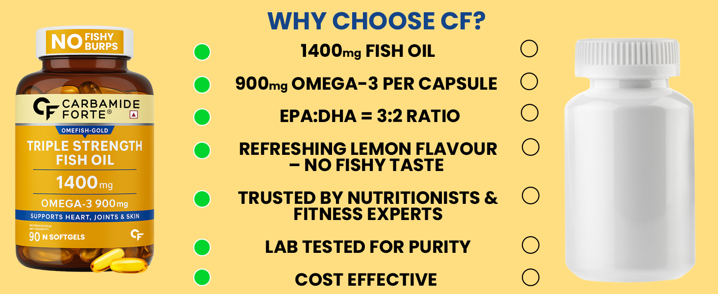 Carbamide Forte Triple Strength Omega 3 Fish Oil Capsule with 495 mg EPA & 330 mg DHA | 60 Softgel Capsules | Supports Heart, Joints and Skin (Pack of 2)