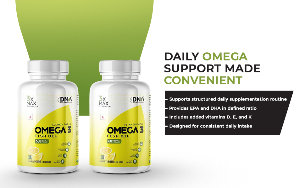 3X Max Strength Omega 3 Fish Oil 2500 mg with EPA 900 mg & DHA 600 mg, Vitamins D E K, Lemon Flavour, 120 Softgels (Pack of 2)