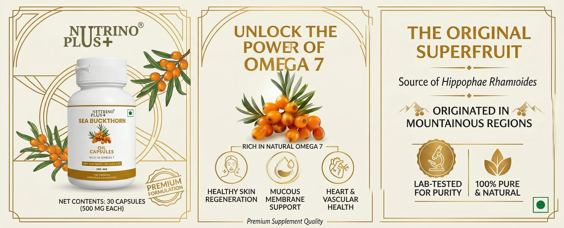 Sea Buckthorn Oil Capsules 500mg | Immunity Booster with Omega 7, Vitamin C & Carotenoids | Hippophae Rhamnoides Extract | Natural Anti-Oxidant & Anti-Inflammatory Supplement | 30 Caps