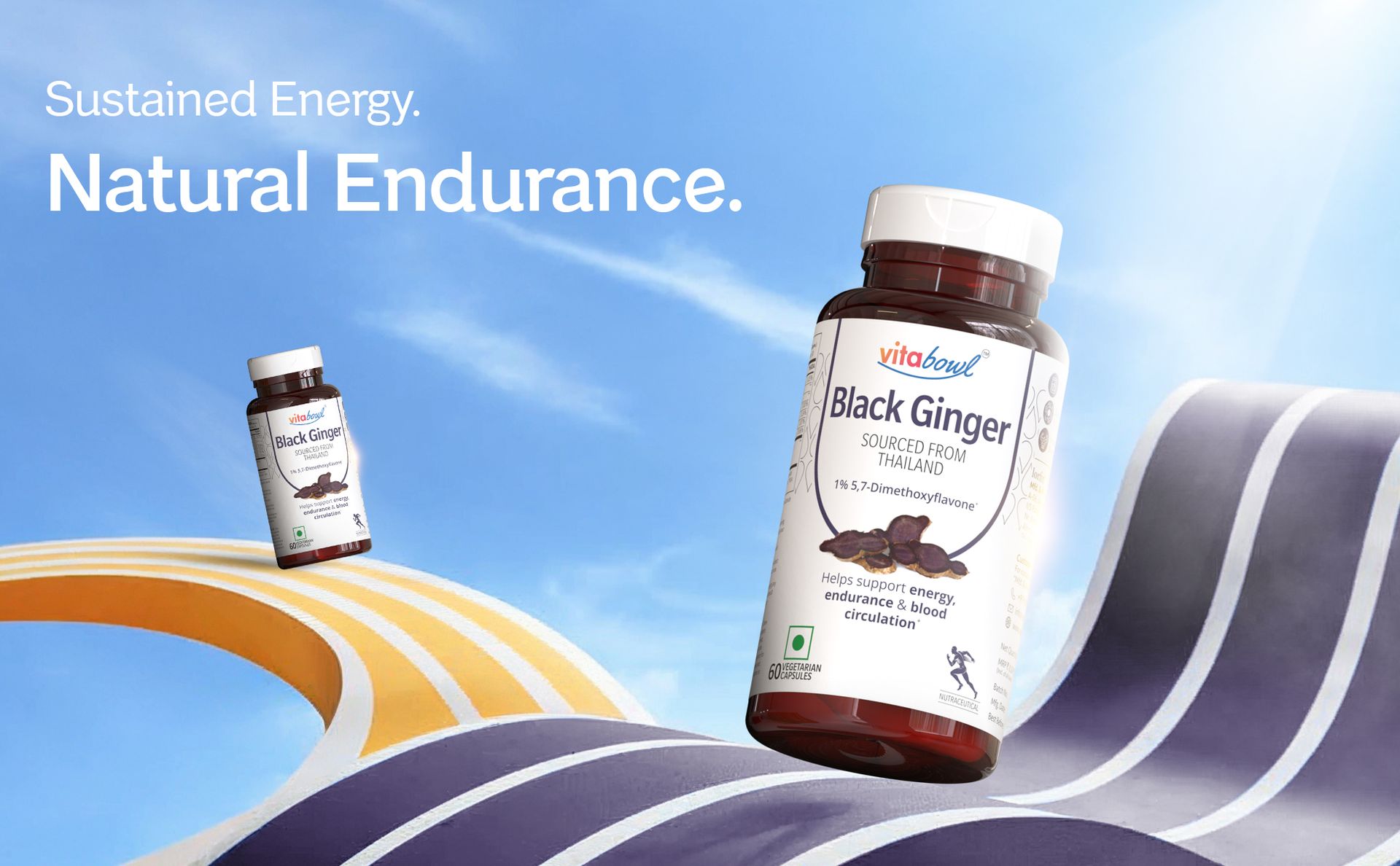 Black Ginger Capsules 1400 mg | Contains 1% DMF (5,7-Dimethoxyflavone) | Thailand-Sourced Kaempferia Parviflora for Energy, Endurance, Blood Circulation & Metabolism (60 Capsules)