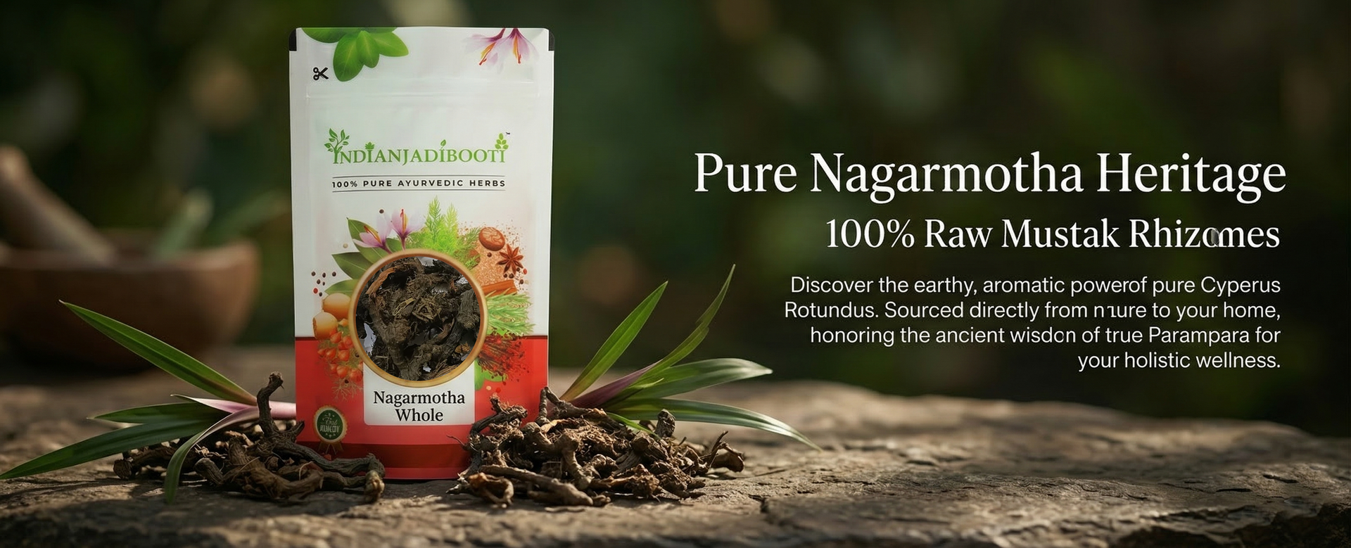 IndianJadiBooti Pure Nagarmotha Roots (Whole Mustak/Cyperus Rotundus) | Raw Nutgrass Tubers for DIY Hair Oil, Digestion & Herbal Decoctions (250 Grams)