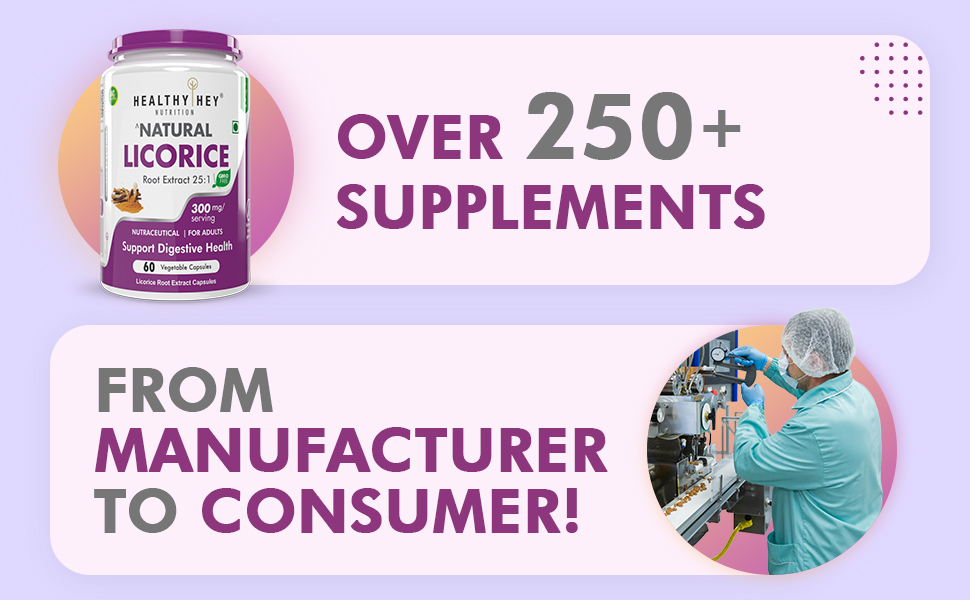HealthyHey Nutrition Licorice Root Extract 25:1-100% Natural -60 Veg. Capsules- Support Heart Health and Digesion