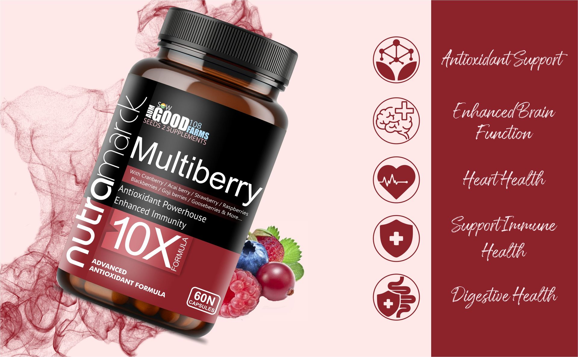 Multiberry 10X Capsules | Potent Blend of 24 Berries & Herbs for Overall Wellness | Super Antioxidant | Immunity Booster | (60 Count (Pack of 1))