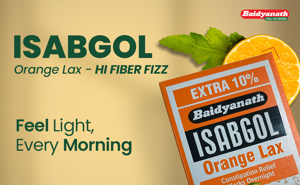 Baidyanath Isabgol Psyllium Husk Orange Lax Powder| Tasty Natural Fibre Laxative for Constipation Relief & Digestion | Effervescent, Gluten - 250g