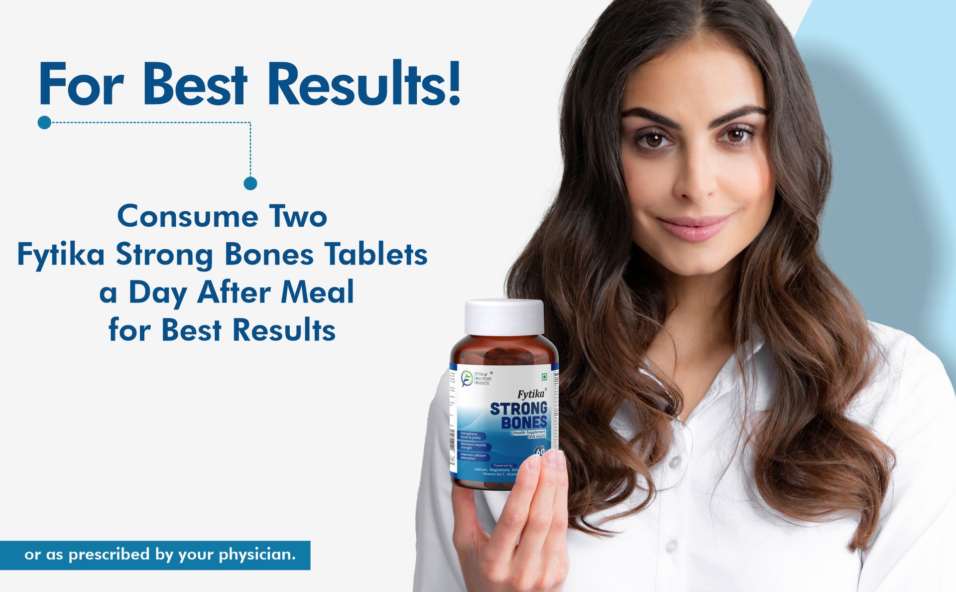 Fytika Strong Bones (Pack of 2) - 120 TABS | Calcium 1000mg + Vitamin D3 400IU Supplement with Magnesium, Zinc,Coper & Vitamin K2 for Complete Bone, Joint & Muscle Health - Women and Men