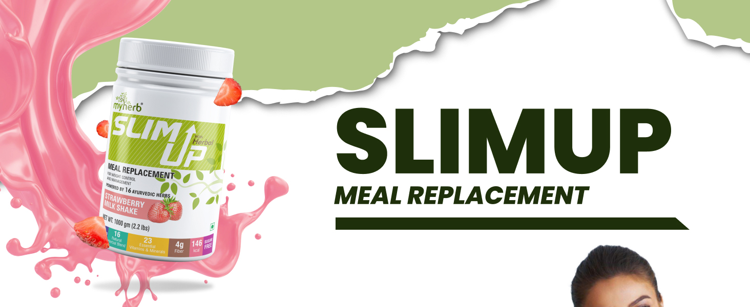 MYHERB Slim Up Meal Replacement Shake With 16 Natural Herbal Blend(Ayurvedic Formula) For Weight Control&Management-13.5g Protein-23 Vitamins Men&Women (Strawberry Milk Shake, 1 kg (Pack of 1))