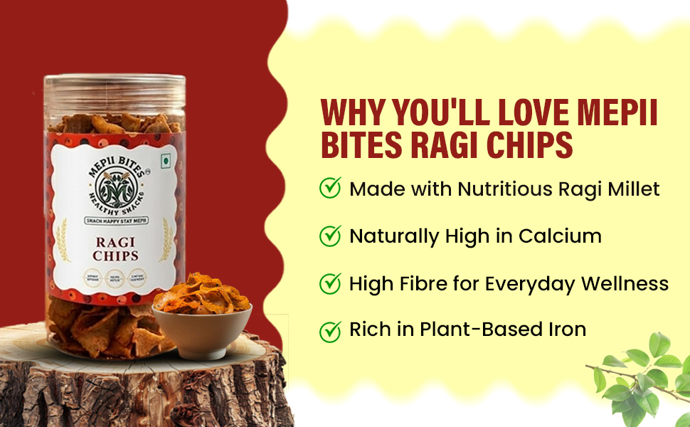 Mepii Bites Ragi Chips | Crunchy Millet Snack High Fibre | 150g