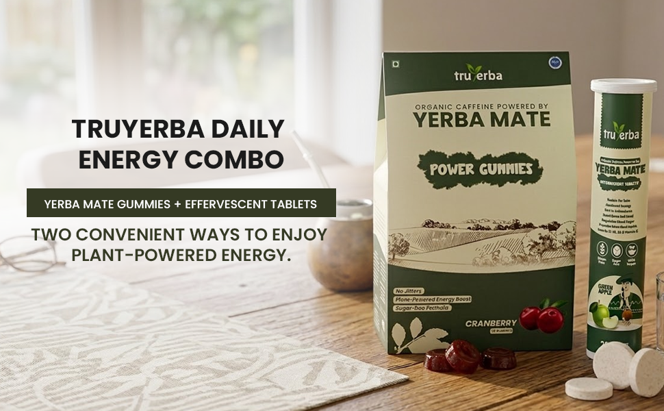 Organic Yerba Mate Power Gummies | Cranberry Flavour | 30 Gummies And Yerba Mate Effervescent Tablets, Green Apple Flavour 20 Tablets
