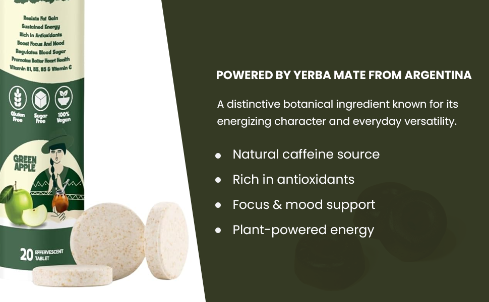 Organic Yerba Mate Power Gummies | Cranberry Flavour | 30 Gummies And Yerba Mate Effervescent Tablets, Green Apple Flavour 20 Tablets